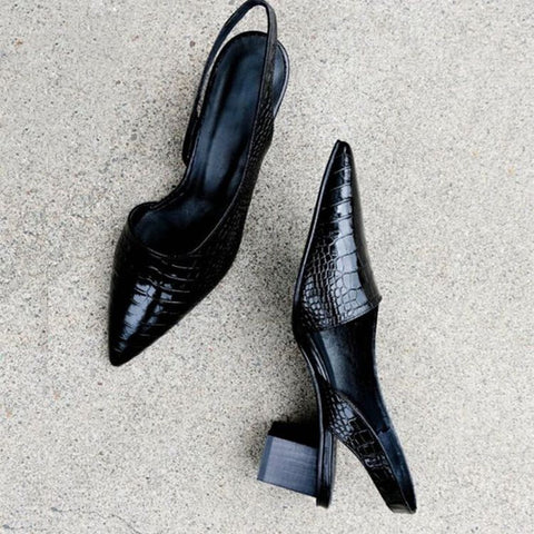Genuien Leather Vintage Pointed Toe Women Shoes Pumps