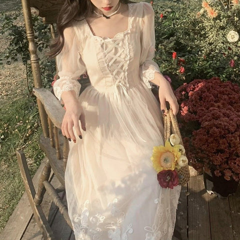 Lace Sweet Elegant Dress Women Evening Party One Piece Dress