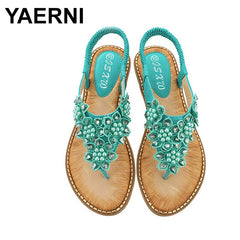 Women Fashion Bead Flower Round Toe Flip-flop Sandals