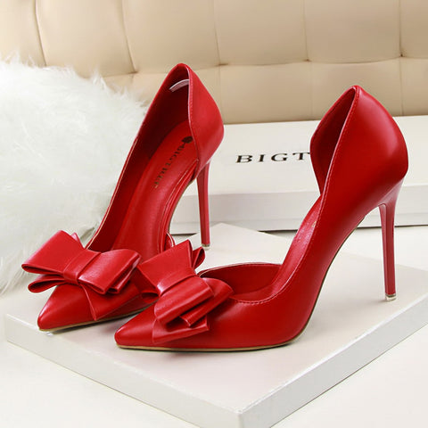 Fashion Women Shoes Wedding Bow High Heels Stiletto Heels Shallow Pointed