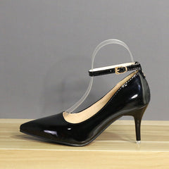 7cm Or 10cm Heels Buckle Women Pointed Toe Pumps Patent Leather Shoes