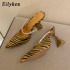 Zebra Women Pumps Fashion Crystal Slingback High heels Party