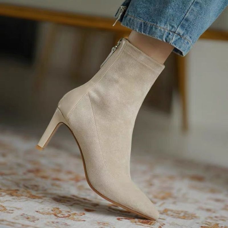 High Heel Boots Women Style Mid Heel Stretch Thin Boots Pointed Toe