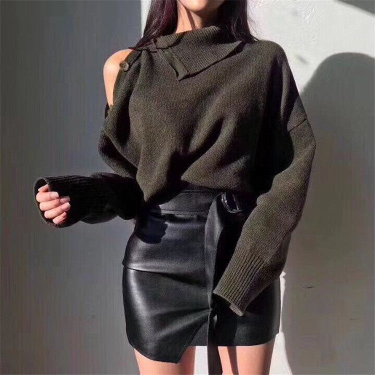 Sweater Strapless Button Korean Fashion Pullover Tops