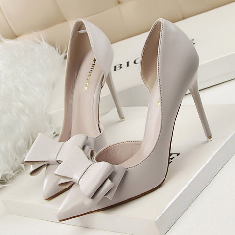 Fashion Women Shoes Wedding Bow High Heels Stiletto Heels Shallow Pointed