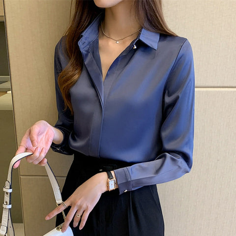 Silk Women Shirt Long Sleeve Fashion Woman Blouses Satin