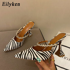 Zebra Women Pumps Fashion Crystal Slingback High heels Party