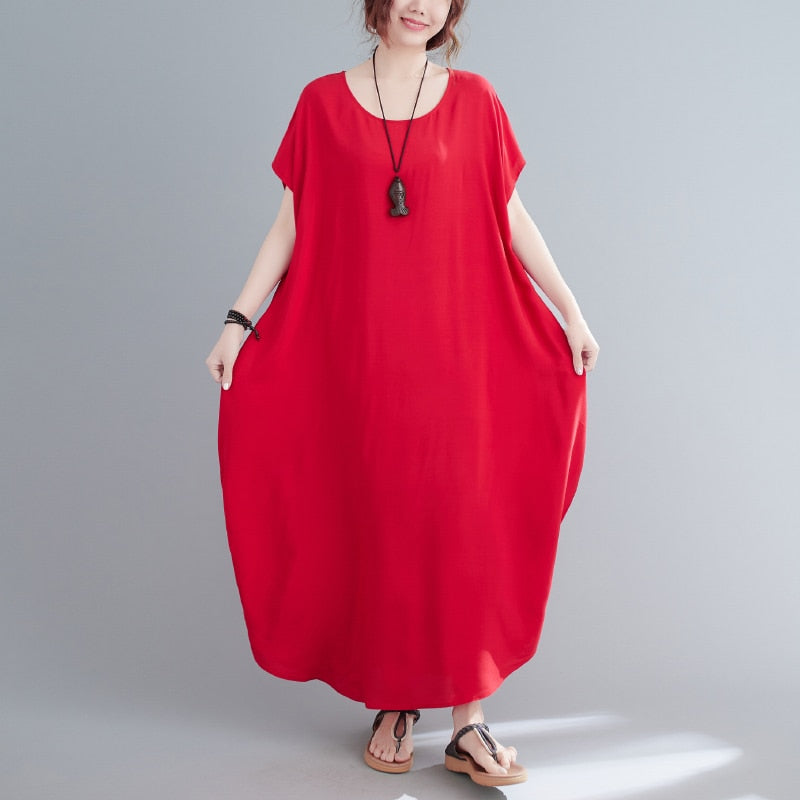 Short Sleeve Cotton Satin Summer O-Neck Dresses