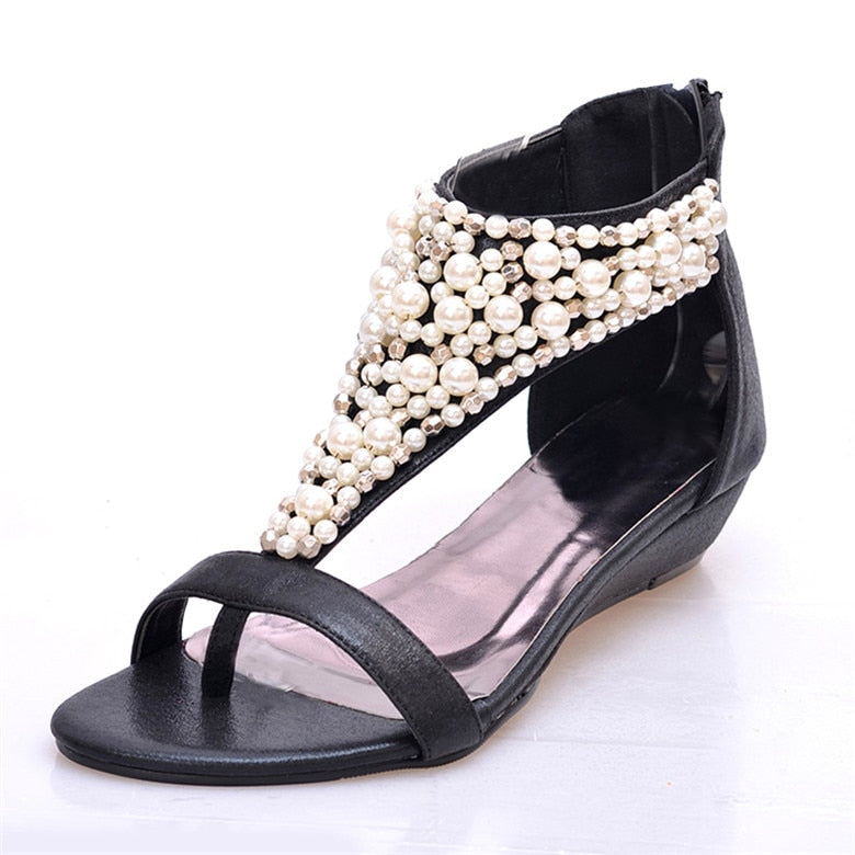 pearl beading sandals flip flops small wedges gladiator sandals