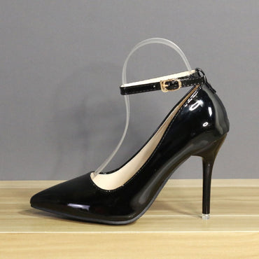 7cm Or 10cm Heels Buckle Women Pointed Toe Pumps Patent Leather Shoes