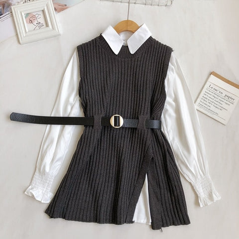 Vest Sweater Women White Shirts Knitted Vest Two-piece Set