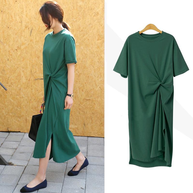 Dress Casual Shirt Dress Midi Women Style Clothes Side Split Ladies