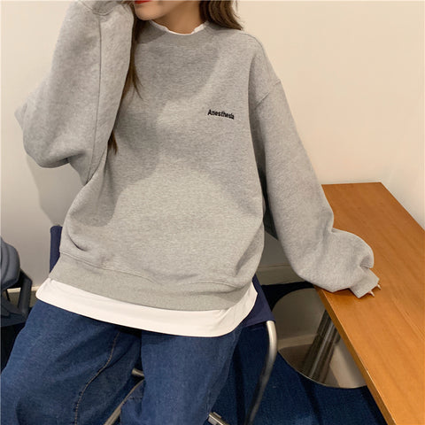 Sweatshirt Women M-XL Fake Two Piece Size Hoodie Female Loose