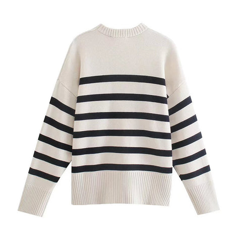 Striped Knitted Loose Sweater Women Pullover Tops Long Sleeve O Neck