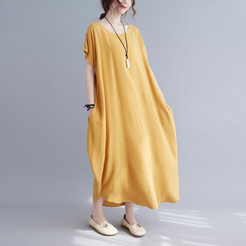 Short Sleeve Cotton Satin Summer O-Neck Dresses