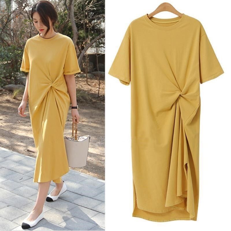 Dress Casual Shirt Dress Midi Women Style Clothes Side Split Ladies