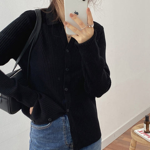 Casual Sweater V Neck Button Up Cardigan Loose Vintage Knitted