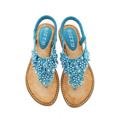 Women Fashion Bead Flower Round Toe Flip-flop Sandals