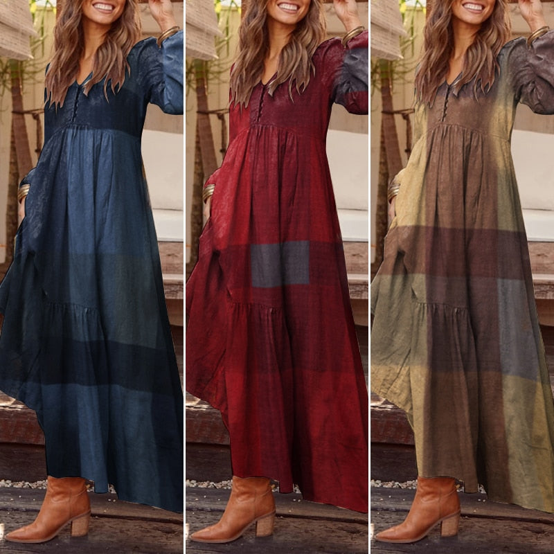 Bohemian Shirt Dress Women Maxi Sundress