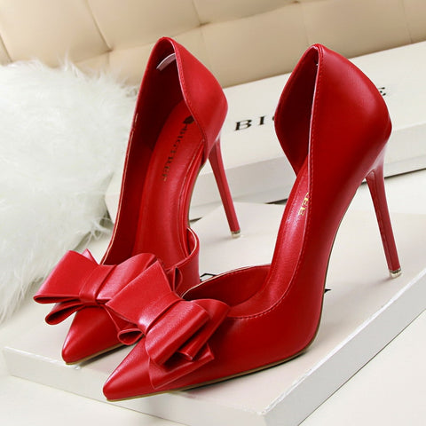 Fashion Women Shoes Wedding Bow High Heels Stiletto Heels Shallow Pointed