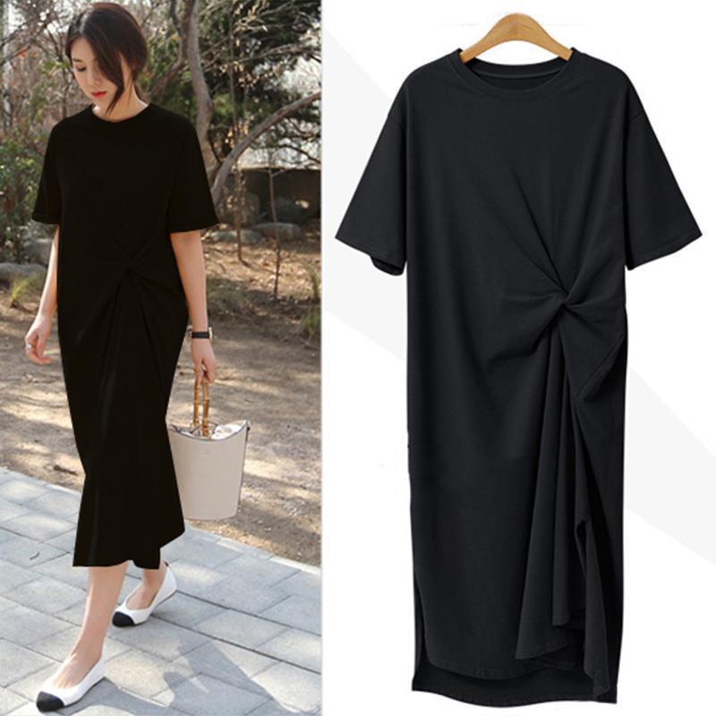 Dress Casual Shirt Dress Midi Women Style Clothes Side Split Ladies