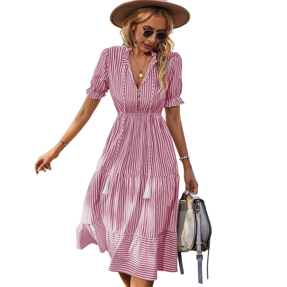 Fashion Dress Stripes Dresses Beach Travel Casual Wear