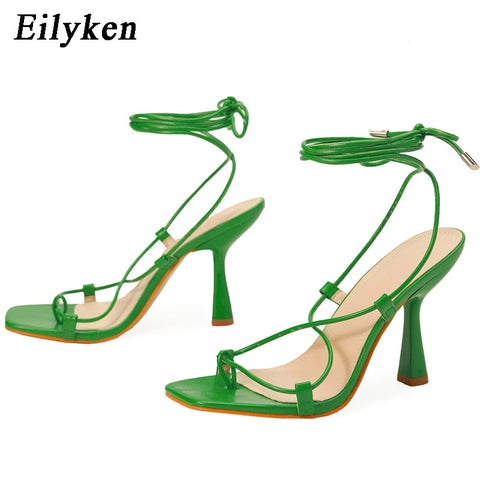 Ankle Cross-Tied Gladiator Sandals Narrow Band Clip Toe Thin High Heels