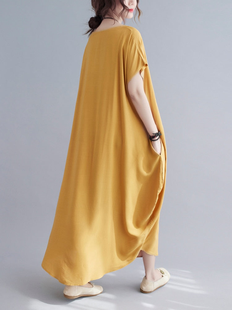 Short Sleeve Cotton Satin Summer O-Neck Dresses