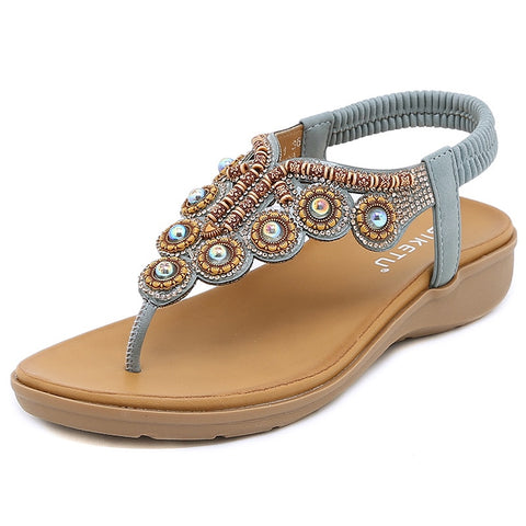 Wedges Sandals String Bead Rhinestone Design Bohemia Flats Shoes