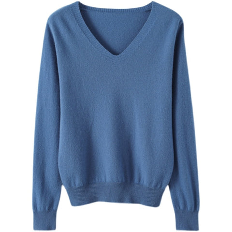 Sweaters Women Casual V-neck Solid Jumpers Pullovers