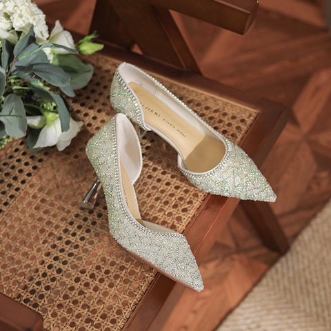 Wedding Bridal Shoes Crystal Elegant Pointed Toe Medium Heel