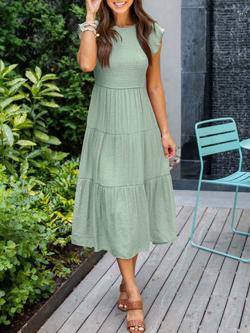 Pleated Dress Women Long Party Dress Ladies Flying Sleeve Fashion