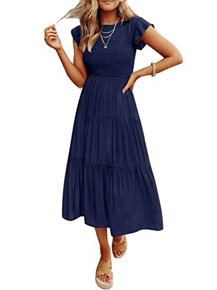 Pleated Dress Women Long Party Dress Ladies Flying Sleeve Fashion