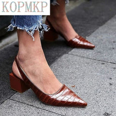 Genuien Leather Vintage Pointed Toe Women Shoes Pumps