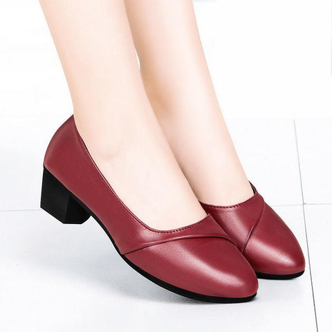 Women Mid Heel Shoes Office Lady Pumps PU Leather Black Basic Square Heeled