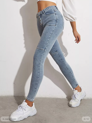 Irregular Stretch Patchwork Skinny Denim Jeans