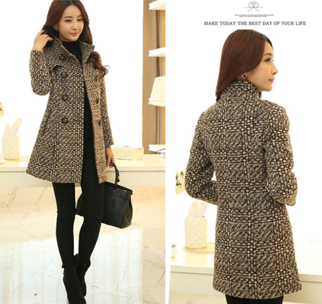 Plus Size Long Wool Coat Elegant Vintage Coat  Jacket