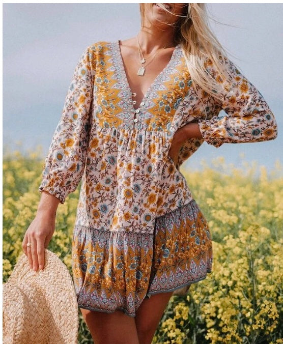 Floral Print Vestido Bohemian Dress