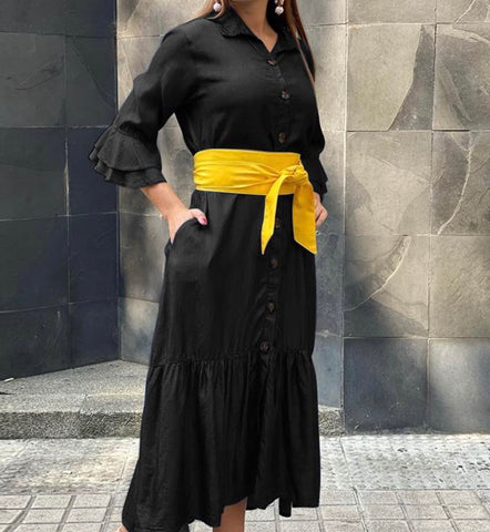 Denim Dress Short Sleeve Lapel Neck Party Shirt Dress