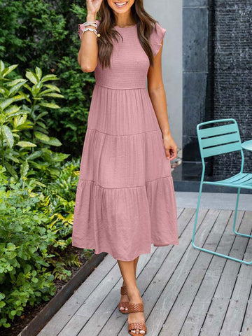 Pleated Dress Women Long Party Dress Ladies Flying Sleeve Fashion
