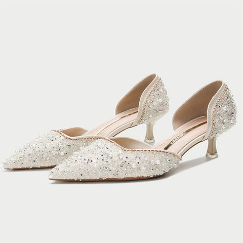 Wedding Bridal Shoes Crystal Elegant Pointed Toe Medium Heel