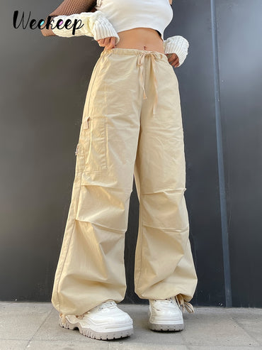 Light Khaki Cargo Streetwear Big Pocket Patchwork Casual Pants