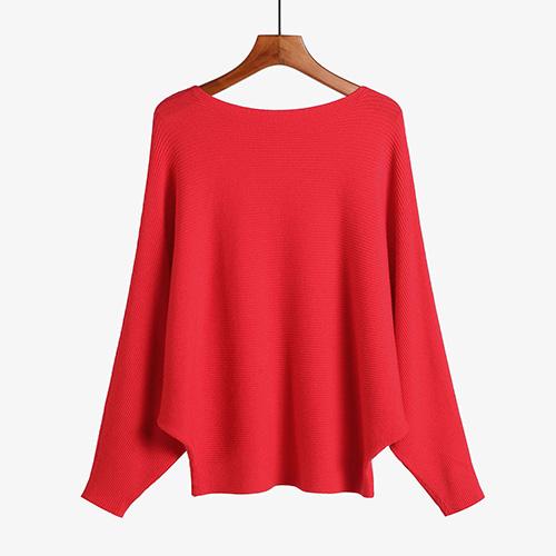 Slash Neck Knitted Winter Batwing Sleeve Sweater