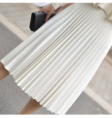 Elegant Pleated Skirt High Waist White Long Skirt