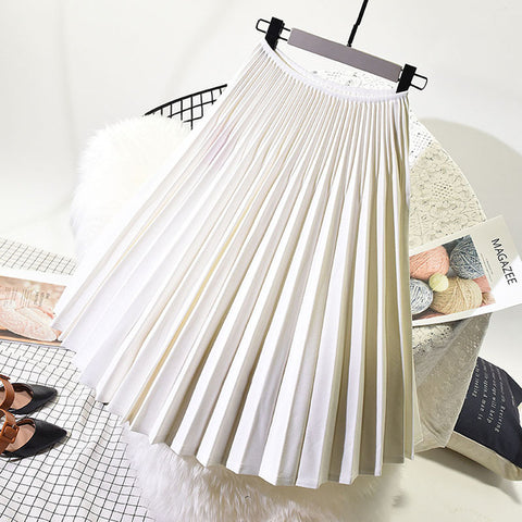 Elegant Pleated Skirt High Waist White Long Skirt