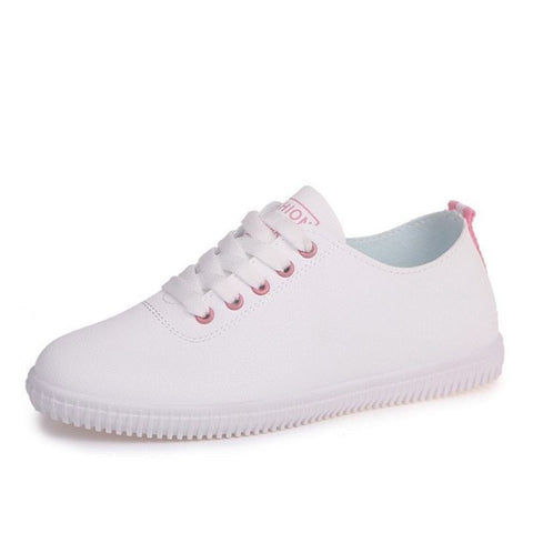 Women Lace Up Round Toe White Vulcanized Sneakers Shoes