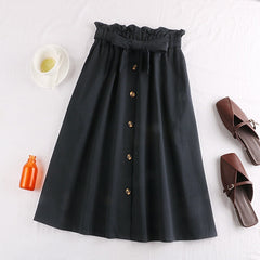 Midi Knee Length Elegant Button High Waist Skirt