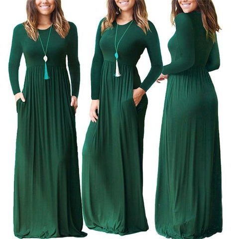 Casual Elegant Solid O-neck Long Sleeve Long Maxi Dress
