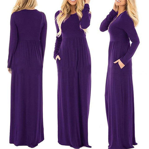 Casual Elegant Solid O-neck Long Sleeve Long Maxi Dress