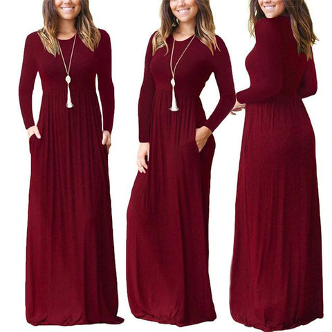 Casual Elegant Solid O-neck Long Sleeve Long Maxi Dress